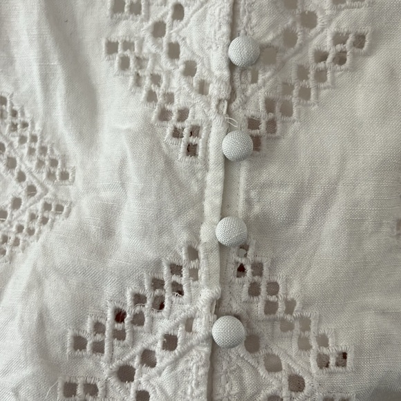NWT Madewell Linen White Short Sleeve Eyelet Flutter Button Down Top Small - Picture 5 of 7
